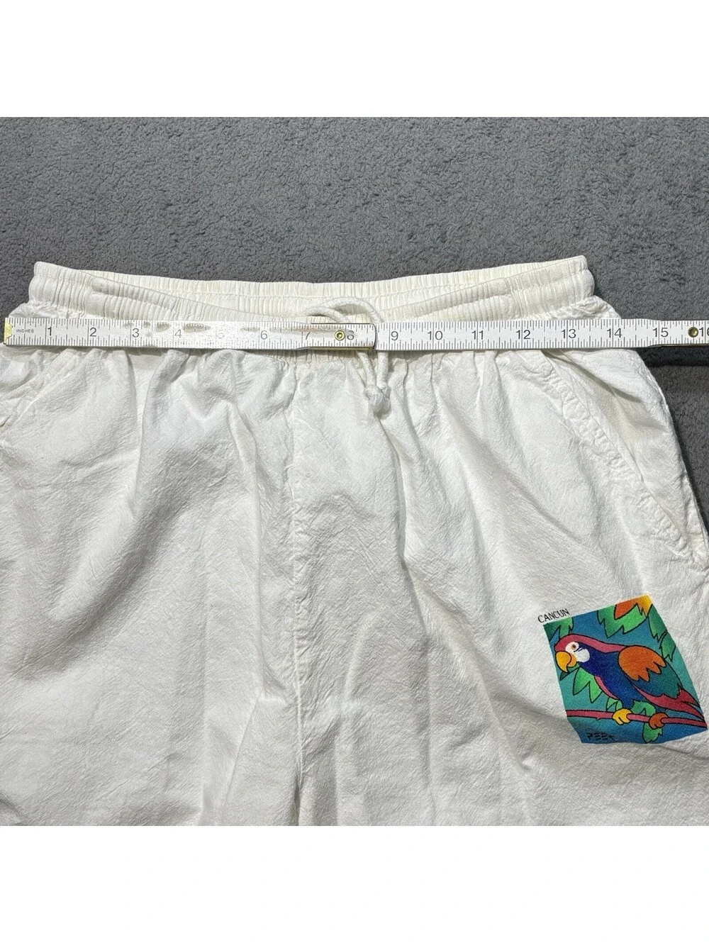 Vintage 90s PEER By Peter Mussfeld Cancun Parrot Cotton Pants Mens S White Beach